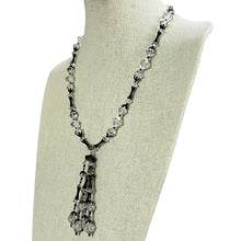 Load image into Gallery viewer, Chic 1920s Art Deco Cut Crystal Black Filigree Tassel Necklace 14.5"
