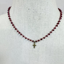 Load image into Gallery viewer, HandKnotted Garnet Rondelle Bead Cross Necklace – 14/20 Gold Fill