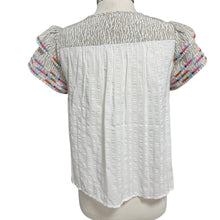 Load image into Gallery viewer, THML Embroidered Short Ruffle Sleeve Tunic Top Size Small