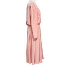 Load image into Gallery viewer, VTG 70s Peach Long Sleeve Drop Waist Midi Dress Size 12 Made in the USA
