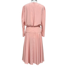 Load image into Gallery viewer, VTG 70s Peach Long Sleeve Drop Waist Midi Dress Size 12 Made in the USA