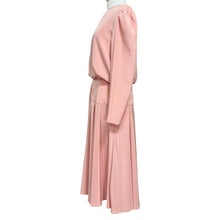 Load image into Gallery viewer, VTG 70s Peach Long Sleeve Drop Waist Midi Dress Size 12 Made in the USA