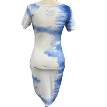 Load image into Gallery viewer, Blue Tie-Dye Ruched Bodycon Dress