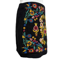 Load image into Gallery viewer, Black Floral Embroidered Boho Mini Skirt Size Medium