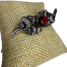 Load image into Gallery viewer, Vintage Silvertone Feather Brooch with Red Cabochon Mid Century Statement Pin