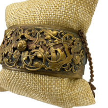 Load image into Gallery viewer, Victorian Revival Brass Filigree Carved Hinged Bracelet