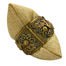 Load image into Gallery viewer, Victorian Revival Brass Filigree Carved Hinged Bracelet