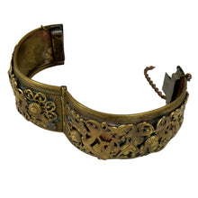 Load image into Gallery viewer, Victorian Revival Brass Filigree Carved Hinged Bracelet