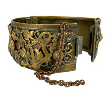 Load image into Gallery viewer, Victorian Revival Brass Filigree Carved Hinged Bracelet