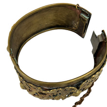 Load image into Gallery viewer, Victorian Revival Brass Filigree Carved Hinged Bracelet