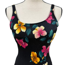 Load image into Gallery viewer, VTG Black Floral High Cut One Piece Swimsuit Size Small Made in USA