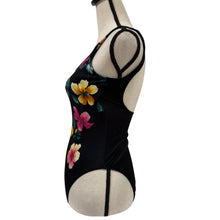 Load image into Gallery viewer, VTG Black Floral High Cut One Piece Swimsuit Size Small Made in USA