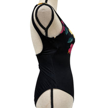 Load image into Gallery viewer, VTG Black Floral High Cut One Piece Swimsuit Size Small Made in USA