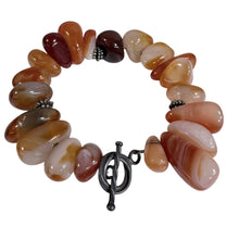 Load image into Gallery viewer, Vintage Chunky Carnelian Agate Teardrop Bead Bracelet with Silver Toggle Clasp 6.1"