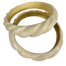 Load image into Gallery viewer, Vintage Hand-Carved Twisted Bovine Bone Bangle Bracelets Pair 7.5
