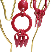 Load image into Gallery viewer, Vintage 1980s Bright Red Lucite Statement Hoop Dangle Clip-On Earrings