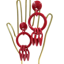Load image into Gallery viewer, Vintage 1980s Bright Red Lucite Statement Hoop Dangle Clip-On Earrings