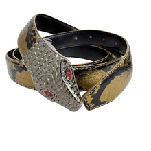 Load image into Gallery viewer, Vintage Snake Head Buckle on Genuine Snakeskin Leather Belt Size 38