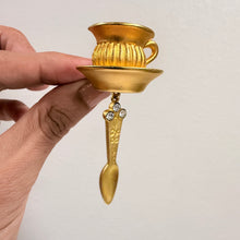 Load image into Gallery viewer, Vintage Stewart Lucas New York Gold Teacup & Spoon Dangle Earrings