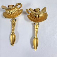 Load image into Gallery viewer, Vintage Stewart Lucas New York Gold Teacup & Spoon Dangle Earrings
