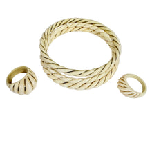 Load image into Gallery viewer, Vintage Carved Natural Bone Jewelry Set 3 Twist Bangles 2 Swirl Dome Rings