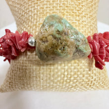 Load image into Gallery viewer, VTG Red Coral & Turquoise Chunk Stretch Bracelet