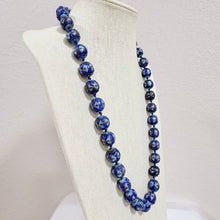 Load image into Gallery viewer, Mid Century Cobalt Blue Cloisonne Enamel Bead Strand Necklace Filigree Clasp
