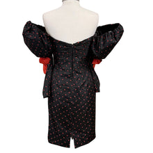 Load image into Gallery viewer, Vintage 80s Isabelle Allard Paris Puff Sleeve Silk Cocktail Dress Black Red Bows Medium
