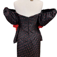 Load image into Gallery viewer, Vintage 80s Isabelle Allard Paris Puff Sleeve Silk Cocktail Dress Black Red Bows Medium