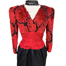 Load image into Gallery viewer, VTG 80s Diane Dickinson Saks Fifth Avenue Eyelash Clip Spot Dress Red Black Medium