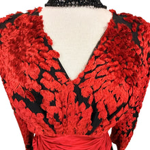 Load image into Gallery viewer, VTG 80s Diane Dickinson Saks Fifth Avenue Eyelash Clip Spot Dress Red Black Medium