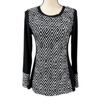 Load image into Gallery viewer, VTG 90s Geometric Long Sleeve Black & White Top Size Small P