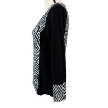 Load image into Gallery viewer, VTG 90s Geometric Long Sleeve Black & White Top Size Small P