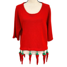 Load image into Gallery viewer, 90s Michael Simon Red Chili Pepper Knit Sweater w Charm Hem One Size Fits All