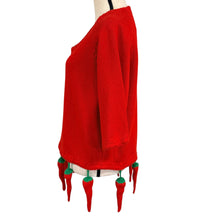 Load image into Gallery viewer, 90s Michael Simon Red Chili Pepper Knit Sweater w Charm Hem One Size Fits All