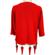 Load image into Gallery viewer, 90s Michael Simon Red Chili Pepper Knit Sweater w Charm Hem One Size Fits All