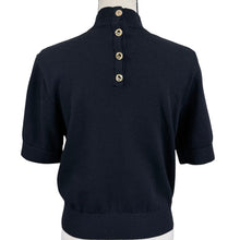 Load image into Gallery viewer, Vintage St. John Basics Black Knit Short Sleeve Mock Neck Sweater Top Medium Petite