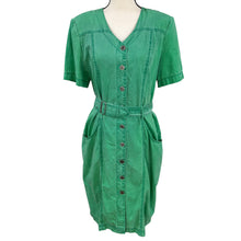 Load image into Gallery viewer, Vintage 80s Betty Barclay 100% Cotton Shirt Dress in Kelly Green Size Large