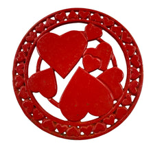 Load image into Gallery viewer, Vintage Red Cast Iron Trivet with Hearts – Mid-Century Kitchen Decor, Valentine’s Day Accent