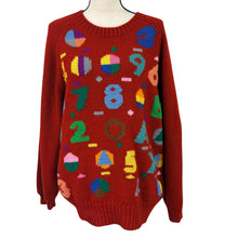 Load image into Gallery viewer, Vintage K-Factory by Nobuo Ikeda Red Wool Alphanumeric Intarsia Knit Sweater