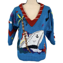 Load image into Gallery viewer, Vintage Berek Hand Knit Cruise Ship Novelty V-Neck Cotton Sweater