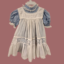 Load image into Gallery viewer, Vintage 80s Bryan Blue Floral White Lace Ruffle Pinafore Toddler Dress