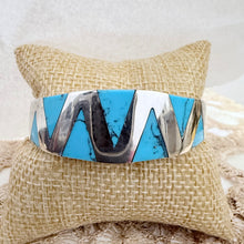 Load image into Gallery viewer, Vintage Mexico Sterling Silver Turquoise Inlay Bracelet