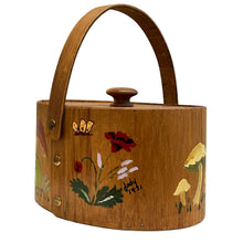 Load image into Gallery viewer, 1970s Bentwood Box with Handle Handpainted Mushroom Garden