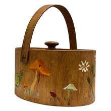 Load image into Gallery viewer, 1970s Bentwood Box with Handle Handpainted Mushroom Garden