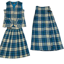 Load image into Gallery viewer, Pure Wool Kilt Set with Turquoise Blue Plaid Size S/M