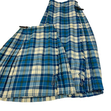 Load image into Gallery viewer, Vintage Scottish Pure Wool Kilt Set with Turquoise Blue Plaid Size S/M