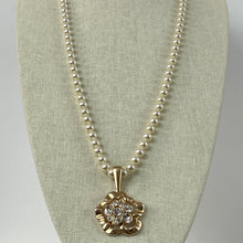 Load image into Gallery viewer, Vintage SAL Pearl Necklace with Gold Rhinestone Pendant
