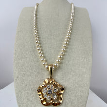 Load image into Gallery viewer, Vintage S.A.L. Faux Pearl Necklace with Gold Rhinestone Pendant 32"
