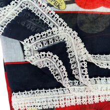 Load image into Gallery viewer, VTG Fantazi Black Floral Scarf Needle Lace Trim